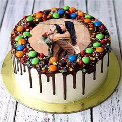 Chocolate Drip MNM Photo Cake For Anniversary Half Kg : Anniversary Cakes UAE
