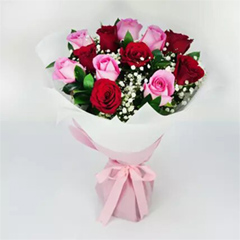 Pink and Red Roses Grand Bouquet - Valentine Day Gifts