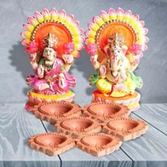 Lakshmi Ganesha Idol and Diya Set : Diwali Diyas