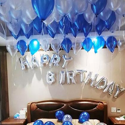 Happy Birthday Blue and Silver Balloon Decor