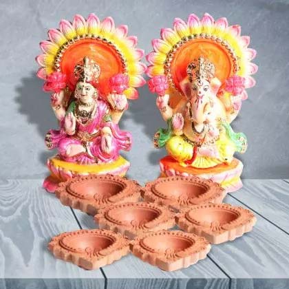 Lakshmi Ganesha Idol and Diya Set